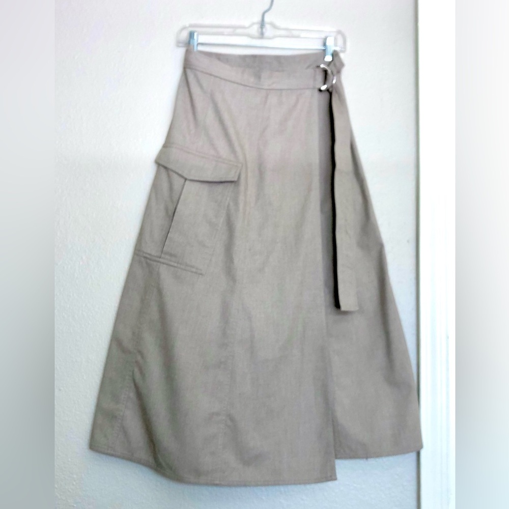 Zara Beige A-Line Wrap Skirt with Pocket